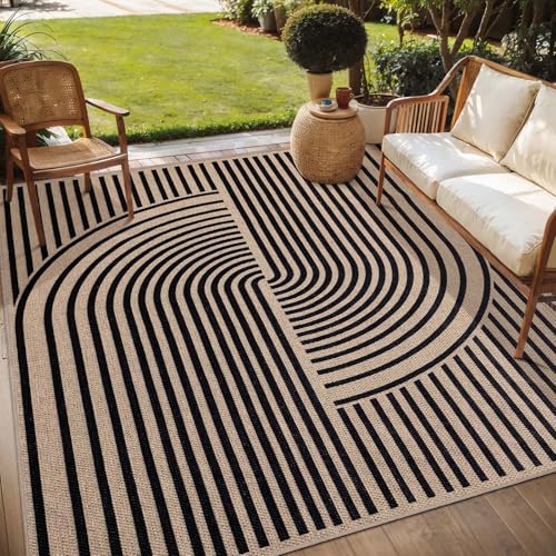 Tangsoo Easy Jute 5x7 Large Washable Non-Slip Area Rug for Dining Room - color: Black, size: 5x7ft