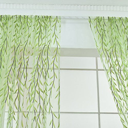 Ufurty 2pcs Willow Leaf Window Curtain Voile Tulle Vine Sheer Curtains - color: Green 2#, size: 39.4"W x 78.7"L (Pack of 2)