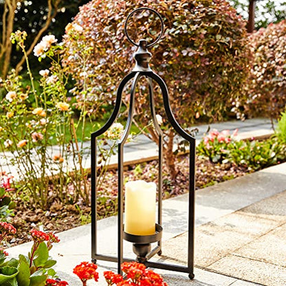 Glitzhome 22" H Modern Farmhouse Black Metal Lantern Decorative Hanging Candle Lanterns (Large) - color: Black Large