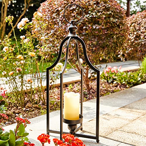 Glitzhome 22" H Modern Farmhouse Black Metal Lantern Decorative Hanging Candle Lanterns (Large) - color: Black Large