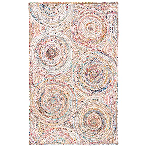 SAFAVIEH Cape Cod Collection Area Rug - 4' Round, Beige & Multi, Handmade Boho Braided Circles Jute & Cotton, Ideal for High Traffic Areas in Living Room, Bedroom (CAP203B) - color: Beige/Multi, size: 4' (Round)