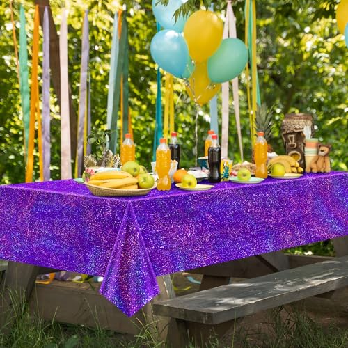 Purple & Gold Holographic Tablecloth 40" x 108" Iridescence Plastic Table Cloth for Valentine's Day, Birthday & Halloween Parties - color: Purple & Gold