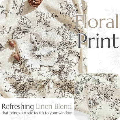 jinchan Black Floral Linen Kitchen Tier Curtains and Valance Set 3 Pieces - color: Alice | Black on Linen, size: 26"W x 24"L (Pack of 3)