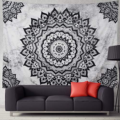 Leofanger Black and White Mandala Wall Tapestry - Bohemian Flower Psychedelic Hippie Wall Hanging for Bedroom (51.2 x 59.1inches) - size: 59.1"L x 51.2"W