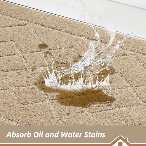 BEQHAUSE Kitchen Rugs Set of 2 Non Slip Runner, 24"x36"+24"x60", Beige - color: Beige, size: 24" X 36" + 24" X 60"