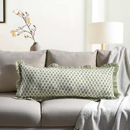 CPC Emerald Green Block Print Ruffle Sham Pillow Cover 14x36 Inch Pack of 1 - color: Emerald Green, size: 36" x 14" (Pack of 1)