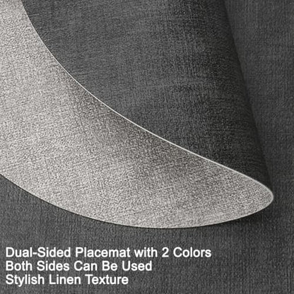 Myir JUN 14" Round Placemats Set of 4, Reversible Dual-Color Place Mats - color: Light Gray Gray