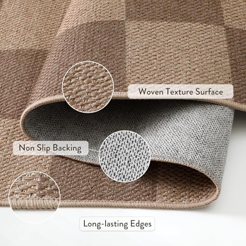 Lahome Checkered Easy Jute Kitchen Runner Rug, 2x8 Outdoor Rugs Washable - color: Nature/Checkerboard -1, size: 2'6" x 8' (Runner)