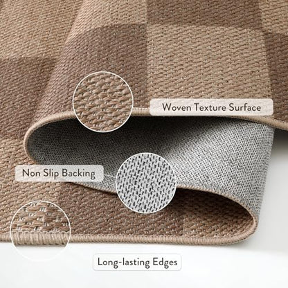 Lahome Checkered Easy Jute Kitchen Runner Rug, 2x8 Outdoor Rugs Washable - color: Nature/Checkerboard -1, size: 2'6" x 8' (Runner)