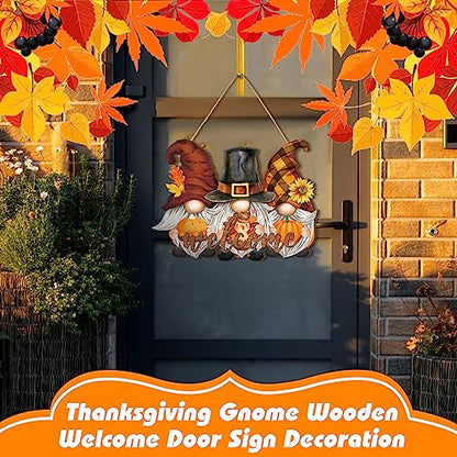 Huwena Fall Decorations for Home, Wooden Gnome Welcome Door Sign Harvest - style: Pumpkin Gnome Style