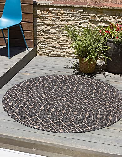 Unique Loom Outdoor Trellis Collection Area Rug - Tribal Trellis (3' 3" Round, Charcoal Gray/ Natural) - color: Charcoal Gray/Natural, size: 3'3" (Round)