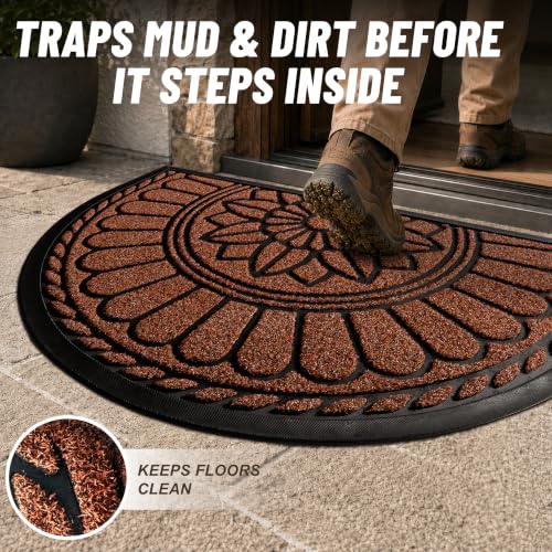 Mibao Front Door Mat Indoor Outdoor Entrance, Semicircular Entrance Mat, Half Round Waterproof Non-Slip Durable Rubber Door Mats, Low Profile Heavy Duty Doormat for Garage, Patio, 30" x 18", Maroon - color: Maroon, size: 1'5" x 2'6" (Semicircular)