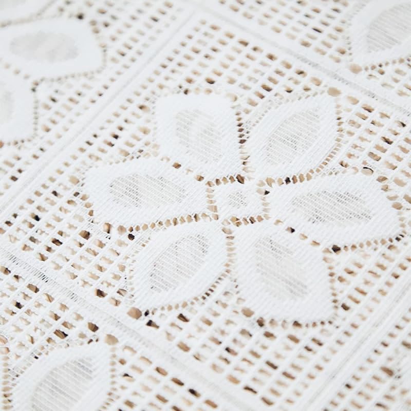 Boho Crochet Swag Curtain Valances with Tassels for Kitchen Windows, Rustic Floral Lace Macrame Curtain Toppers Semi Sheer Window Treatments for Living Room, Bathroom,Half Window, White - color: White