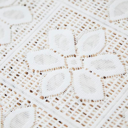 Boho Crochet Swag Curtain Valances with Tassels for Kitchen Windows, Rustic Floral Lace Macrame Curtain Toppers Semi Sheer Window Treatments for Living Room, Bathroom,Half Window, White - color: White