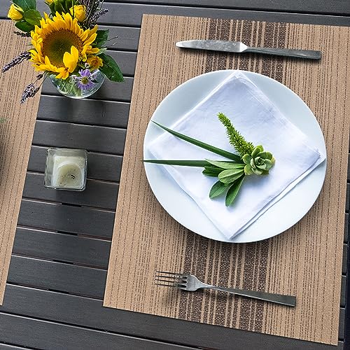 Winknowl Placemats, Set of 4 Heat Resistant Stain Resistant Woven Vinyl Insulation Place mats, Durable Washable Elegant Table Mats for Dining (Brown) - color: Black and Brown, size: Set of 4