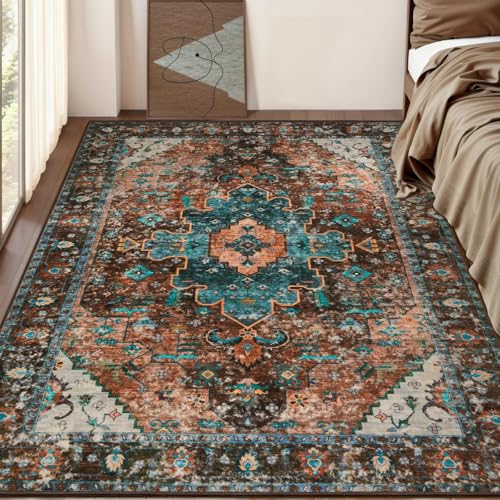 Ciicool Washable 3x5ft Area Rug,Boho Soft Non-Slip for Kitchen Entryway - color: Brick Red/Dull Teal, size: 3' x 5' (Rectangular)