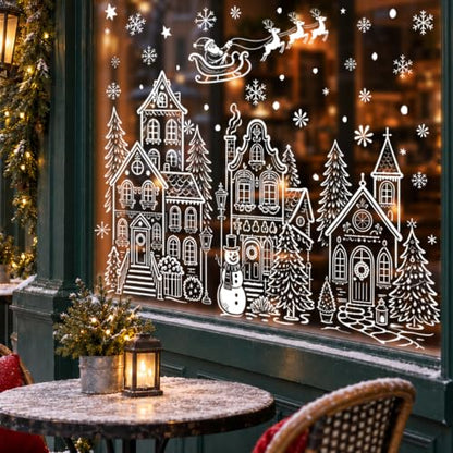 Extra Large Village Christmas Window Clings, Winter White House Stickers - color: Christmas Village