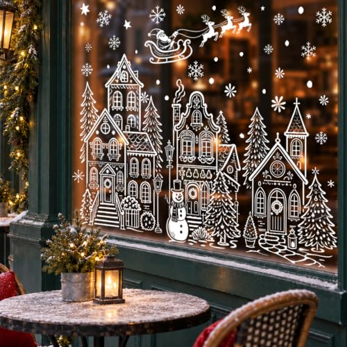 Extra Large Village Christmas Window Clings, Winter White House Stickers - color: Christmas Village