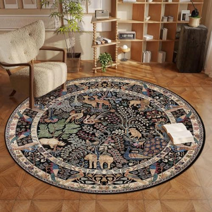 6ft Round Rug Circular Animal Print Area Rug Low Pile Indoor Rug - color: Black/Multi, size: 6' (Round)