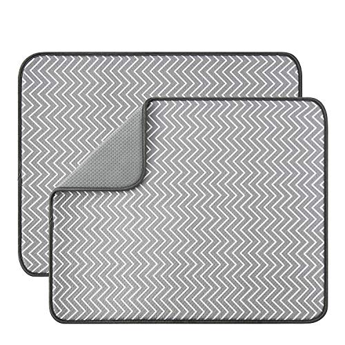 Dish Drying Mat for Kitchen Counter,Machine Washable Matt (Grey,Ripple - color: Ripple 2P 19.6*16.1