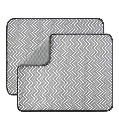Dish Drying Mat for Kitchen Counter,Machine Washable Matt (Grey,Ripple - color: Ripple 2P 19.6*16.1