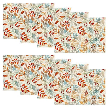 Artoid Mode Eucalyptus Leaves Fall Placemats Set of 8, 12x18 Inch Seasonal Autumn Harvest Table Mats for Outdoor Home Party Dining Decoration - size: 12" x 18", Rectangular Set of 8