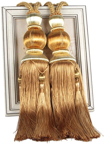 Paired Lantern Single Hanging Ball Tassels Curtains Buckle Sling Binding Lantern Tiebacks Handcrafted Braided Buckle Drapery Curtain Holdbacks Window Treatments for Home 2 Pack - color: Gold, size: 11.81 inches