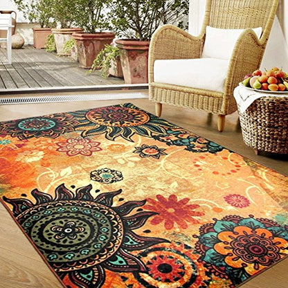 Contemporary Boho Retro Style Abstract Living Room Floor Carpets,Non-Skid Indoor Large Area Rugs,52"x75" Lotus - size: 4'4" x 6'3" (Oblong)