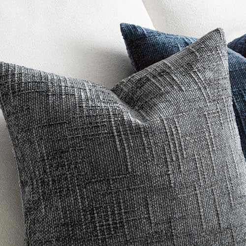 MIULEE Chenille Textured Throw Pillow Covers Dark Grey 18x18 Set of 2 - color: Dark Grey, size: 18" x 18" (Pack of 2)
