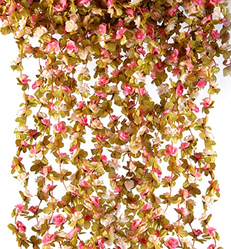 6Pcs x 8.2FT Artificial Flower Garland Rose Vine, Champagne Pink Flower - color: Fall Pink Champagne 6pcs, 1.5" Rose Flowers, size: 8.2FT Vines