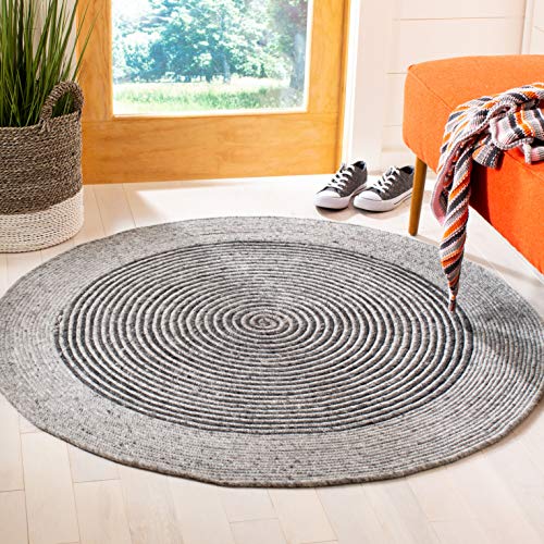 SAFAVIEH Braided Round Rug 4', Wool Grey & Black BRD904F - color: Grey/Black, size: 4' (Round)