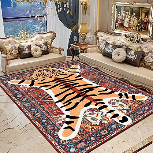 Tiger Rug for Bedroom Cartoon 2x3 ft Small Area Rug Washable Non-Slip Funky Yellow Carpet for Living Room Boho Modern Abstract Bathroom Door Mat - color: I, size: 2' x 3' (Rectangular)