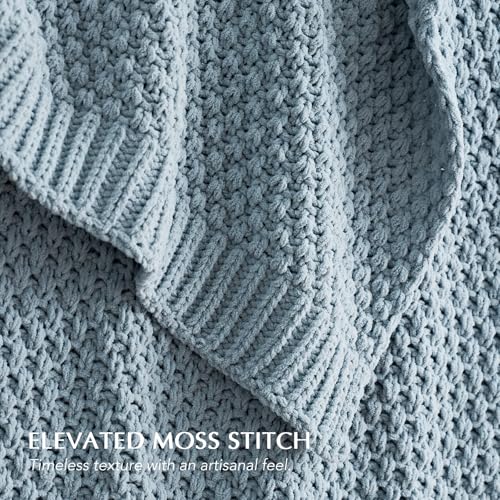 EVERGRACEHOME Chunky Chenille Knit Throw Blanket, 60 x 80, Chambray Blue - color: Chambray Blue, size: 60" X 80"