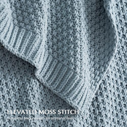 EVERGRACEHOME Chunky Chenille Knit Throw Blanket, 50 x 60, Chambray Blue - color: Chambray Blue, size: 50" X 60"