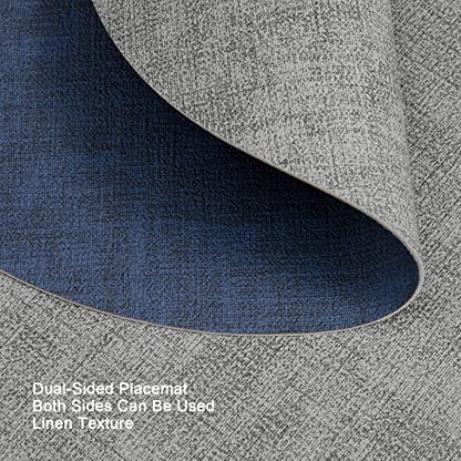 Myir JUN 14" Round Placemats Set of 4, Reversible Dual-Color Place Mats - color: Gray Blue