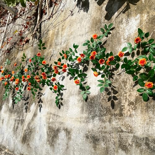 1X 6FT Fake Rose Garland, Flower Garland,Artificial Flower wild Rose Vine - color: Yellow-orange, size: 1
