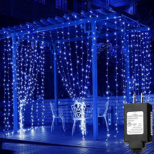 Solhice LED Curtain Lights Outdoor 30ft x10ft Blue, 720 LEDs 8 Modes Christmas Lights Plug in Window String Lights Indoor, Twinkle Lights for Patio Wedding Bedroom Party Decor (Not Connectable) - color: Blue, size: 30ft x 10ft
