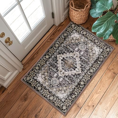 Lessymo 2 x 3 Entryway Rug, Washable Boho Area Rug for Bedroom, Black Brown - color: Black Brown, size: 2' x 3' (Rectangular)