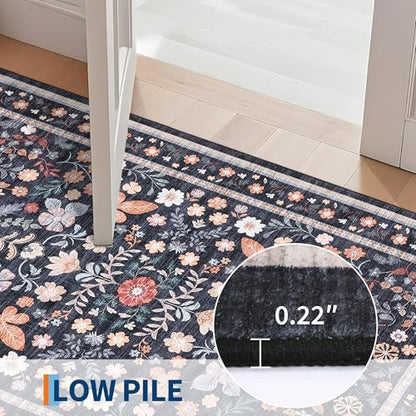GarveeHome Area Rugs 9x12 Living Room Floral Machine Washable Black - color: Black, size: 9' x 12' (Rectangular)