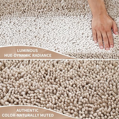 Yimobra Large Bathroom Rug Non Slip 36x24 Inch, Extra Thick Soft Absorbent Chenille Bath Mat, Machine Washable Quick Dry Bath Rugs for Bathroom Floor, Tub and Shower, Home Decor Accessories, Khaki - color: Khaki, size: 36" X 24"