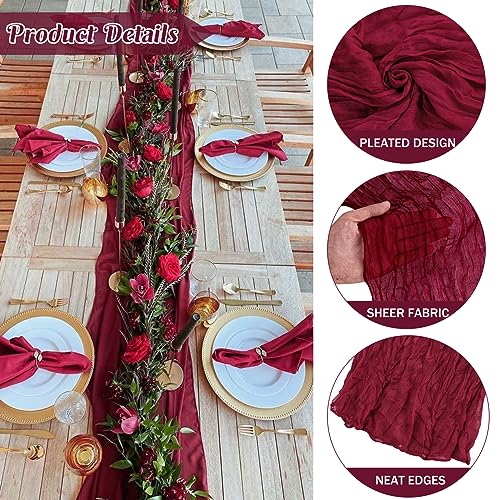 Burgundy 10FT Cheesecloth Table Runner Boho Gauze Fabric Table Runner Rustic Sheer Runner for Wedding Bridal Baby Shower Birthday Party Boho Table Decor（1 Pack Burgundy） - color: Burgundy, size: 35" x 120"-1 Pack
