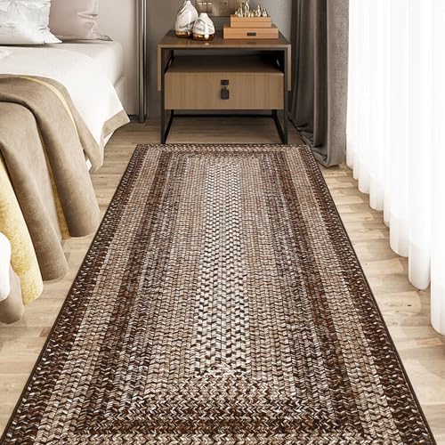 RUGSREAL Braided Print Runner Rug 2x8 Machine Washable Hallway Runner Rugs - color: Brown, size: 2' x 8' (Runner)