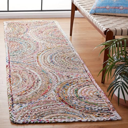 SAFAVIEH Cape Cod Collection Runner Rug - 2'3" x 8', Beige & Multi, Handmade Boho Braided Circles Jute & Cotton, Ideal for High Traffic Areas in Living Room, Bedroom (CAP203B) - color: Beige/Multi, size: 2'3" x 8' (Runner)