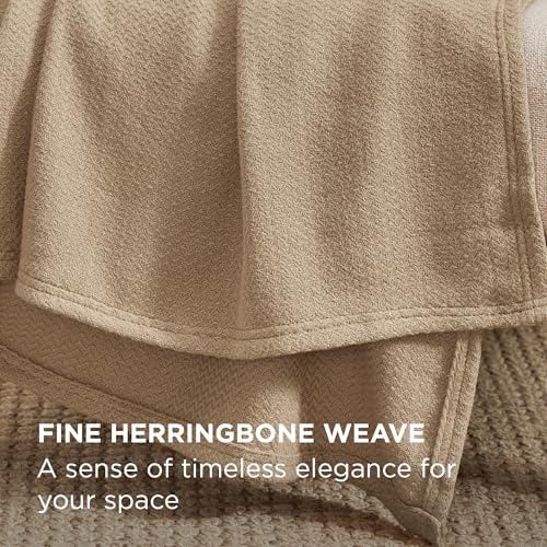 Bedsure 100% Cotton Blanket, Herringbone Weave, Twin-XL, Light Brown - color: 00 - Light Brown, size: Twin XL