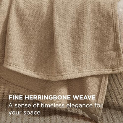 Bedsure 100% Cotton Blanket, Herringbone Weave, Twin-XL, Light Brown - color: 00 - Light Brown, size: Twin XL