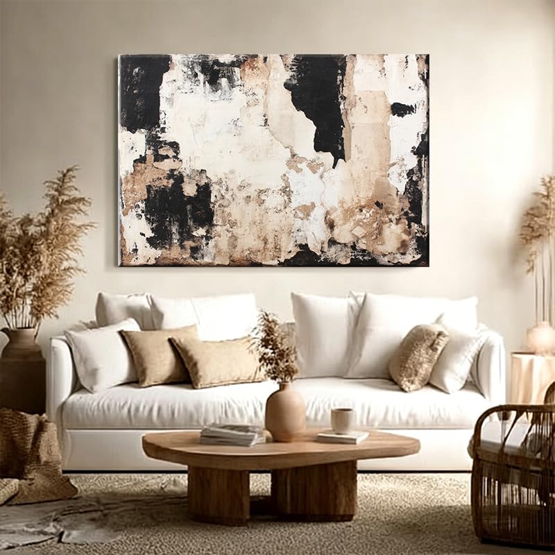 EVERLASTING STROKES Modern Abstract Textured Canvas Wall Art Black Cream Painting for Living Room Bedroom Home Office Decor (001,20 * 30in) - size: 20*30in