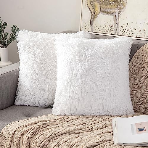 ANRODUO Plush Decorative Throw Pillow Covers White 18x18 Inch Pack of 2 - color: White, size: 18" x 18" (Pack of 2)