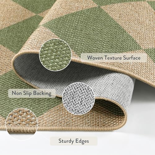 Lahome Checkered Easy Jute Hallway Runner Rug, 2x8 Outdoor Rugs Washable - color: Sage Green/Nature-2, size: 2'6" x 8' (Runner)
