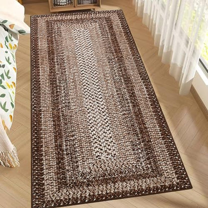 RUGSREAL 2x6 Runner Rug Braided Print Hallway Area Rugs Machine Washable - color: Brown, size: 2' x 6' (Runner)