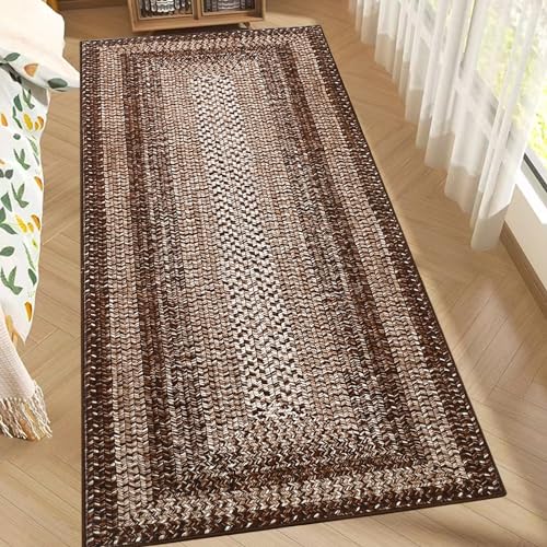 RUGSREAL 2x6 Runner Rug Braided Print Hallway Area Rugs Machine Washable - color: Brown, size: 2' x 6' (Runner)